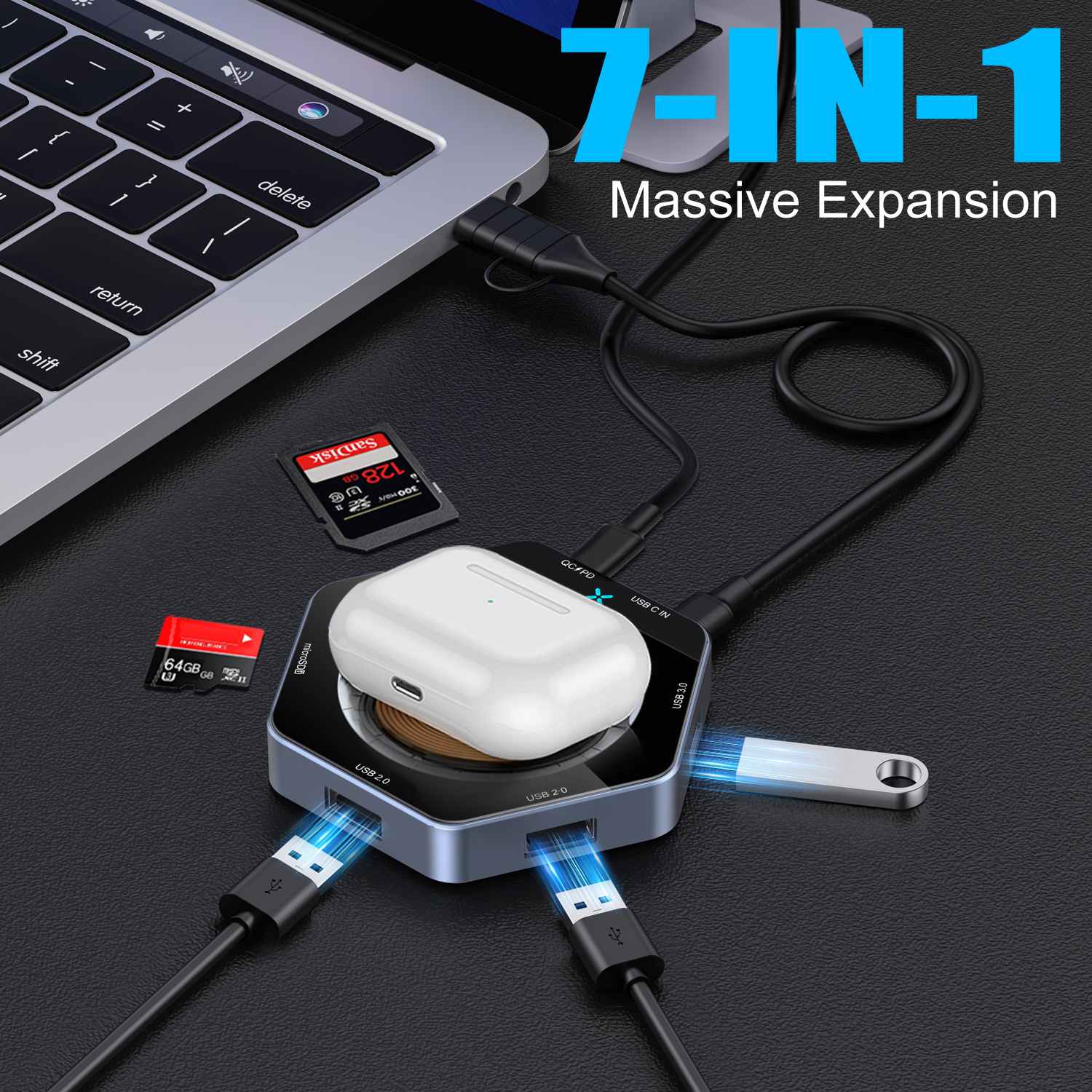 15 Вт быстрая зарядка 7 в1 USB -концентратор беспроводной зарядное устройство
